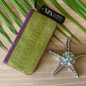 Ostrich LEATHER Wallet Womens Zip Clutch Ladies NIB